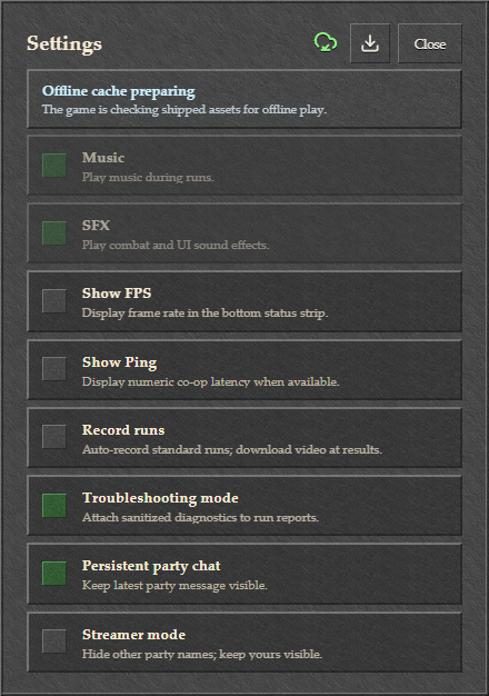 Mana Panic Settings window
